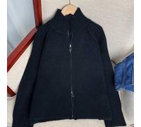 Wixra koreanische locker gestrickte Strickjacke, Stehkragen Raglanärmel, Zweiwege-Reißverschluss-Design, Unifarbe, Collegestyle, unverzichtbar für Lay