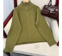 Wixra koreanische locker gestrickte Strickjacke, Stehkragen Raglanärmel, Zweiwege-Reißverschluss Design, einfarbig, Collegestyle Top, unverzichtbar fü