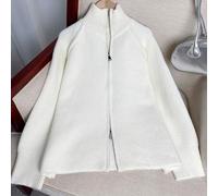 Wixra koreanische locker gestrickte Strickjacke, Stehkragen Raglanärmel, Zweiwege-Reißverschluss-Design, einfarbig, Collegestyle-Top, unverzichtbar fü