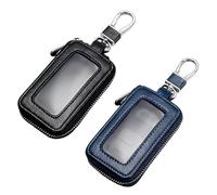 WIYETY 2 Stück Schlüsseltasche Auto: Vintage Leder Schlüsseletui mit Reißverschluss und Karabiner, Schlüsselanhänger Schutzabdeckung, Universal Tragbares Schlüssel Tasche(Schwarz, Königsblau)