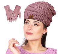 WJnflQN Set aus Mütze und Handschuhen | Set mit Handschuhen, gestrickt, winddicht - Wintermütze und Handschuhe für Damen | für Mädchen, Spazierengehen, Hund, Wandern, Schnee, Rosa, Se référer