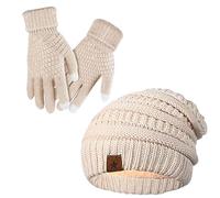 WJnflQN Set aus Mütze und Handschuhen | Set mit Handschuhen, gestrickt, winddicht - Wintermütze und Handschuhe für Damen | für Mädchen, Spazierengehen, Hund, Wandern, Schnee, beige, Se référer
