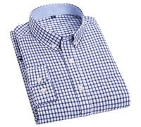 Wjnvfioo Frühling und Herbst Oxford Baumwolle Herren Langarm Hemd Weiß Sommer Streifen Plaid Business Casual Slim Fit, 21, Kragenweite: 43