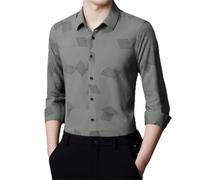 Wjnvfioo Frühling und Sommer Stretch Herren Blumenhemd Langarm Eis Seide Einfarbig Business Casual Hemd, 2, Kragenweite: 43