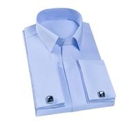 Wjnvfioo Klassisches Herrenhemd, französische Manschette, versteckte Knöpfe, langärmelig, formelle Business-Hemden (Manschettenknöpfe im Lieferumfang enthalten), hellblau, XL