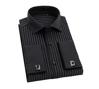 Wjnvfioo Spring Herren-Manschettenknöpfe, Hemd, Business-Kleid, einfarbig, schmale Passform, 22-2 Streifen, Schwarz, L