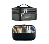 Wjsdsg Kosmetiktasche, 2 Stück, Make-up-Tasche, Kulturbeutel für Damen und Mädchen, wasserdichte Kosmetiktasche, Reisetasche für Pflege, große Kapazität, Handtasche, Schwarz , As shown