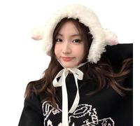 WKabnkn Niedliche Teenager Mädchen Mütze Aus Plüsch Lammohrform Winter Student Outdoor Einkaufen Fotografie Kaltes Wetter Warm Halten Flauschige Plüsch Eimerhüte Für Frauen