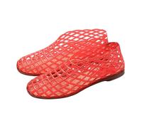 WKAYsIV Damen Jelly Sandalen Transparente Mesh Flat Atmungsaktiv Strand Badeschuhe Wasserschuhe Hohle Ballett Sandaletten Bequem Leichte Flache Strandsandalen Rutschfest Freizeit Urlaub (Red #2, 37)