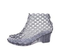 WKAYsIV Damen Jelly Sandalen transparente Wasserschuhe glitzernde Strandschuhe leichte durchsichtige Sommerschuhe Sandaletten mit Absatz offene Zehen Badeschuhe für Freizeit Strand (Black, 37)