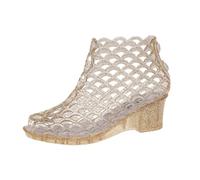 WKAYsIV Damen Jelly Sandalen transparente Wasserschuhe glitzernde Strandschuhe leichte durchsichtige Sommerschuhe Sandaletten mit Absatz offene Zehen Badeschuhe für Freizeit Strand (Gold, 37)