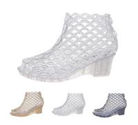 WKAYsIV Damen Jelly Sandalen transparente Wasserschuhe glitzernde Strandschuhe leichte durchsichtige Sommerschuhe Sandaletten mit Absatz offene Zehen Badeschuhe für Freizeit Strand (Beige, 37)