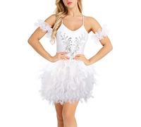 WKAYsIV Eleganter Damen Bühnenrock mit Federn für europäische amerikanische Auftritte Kurze Festliche Abendmode (White, S)