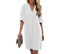 Wkior Shift Dress für Damen, V-Ausschnitt, kurze Ärmel, einfarbig, lässig, fließende Sommerkleider (S-2XL), X-Groß