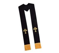 Wkldjf Modischer Schal mit religiöser Stola, Unisex, schwarzer Schal mit gesticktem Muster, pflegeleichtes Polyester für den täglichen Gebrauch und Festivals, Priesterstola, schwarze Stickerei