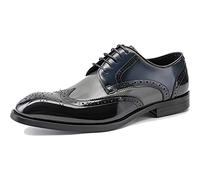 WKNBEU Herren Schwarzes Lederkleid Oxfords Schuhe Business Wingtip Schuh Klassische Formale Schnürschuhe aus Leder für Hochzeit Prom Party Blue- US8/UK7/EU40