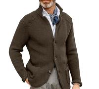 WKZSXXMJ Herren-Cardigans mit Stehkragen für den Freizeitlook Anzugjacken und Strickmäntel mit Zopfmuster Warme, Schmal Geschnittene Langarmjacken(Coffee,S)