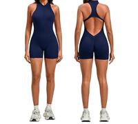 WKZSXXMJ Rückenfreier Catsuit für Damen,Einteiler mit Reißverschluss Vorne,Yoga-Overall,Sport,Athletischer Strampler(Blue,L)