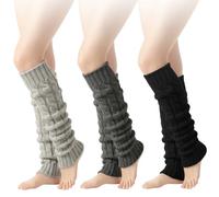 wlertcop 3 Paar Stulpen Gestrickt Beinwärmer Damen Ballett Beinstulpen | Schwarz Damen Bein Wärmer Stiefelstulpen Grau Leg Warmers Wadenwärmer Leg Sleeve Knöchelwärmer für Frauen,Ballett,Yoga,Partys