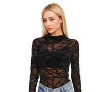 wlertcop Damen Netz Oberteil Transparentes Shirt Sexy Damen Schwarz Langen Ärmeln Durchsichtiges Damen Langarm Shirt Leichtes Transparent Tüll Mesh T-Shirt Sheer Mesh Bluse Tunika Casual (Streifen L)