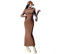 Wlinfetity Polyester Wickelkleid Lang mit Kapuze S-XL | für slim-Fit Schnitt, lange Ärmel, integrierte Kapuze, schwarze Farbe, leicht dehnbares Material