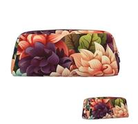 WLKSNBVD Leder-Federmäppchen, großes Fassungsvermögen, ästhetisches Stiftetui, Organizer mit Reißverschluss, tragbar, große Blumen als Hintergrund, Stifttasche für Damen und Herren