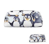 WLKSNBVD Leder-Federmäppchen, großes Fassungsvermögen, ästhetisches Stiftetui, Organizer mit Reißverschluss, tragbar, groß, viele niedliche Baby-Pinguine, Skizzenstifttasche für Damen und Herren