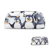 WLKSNBVD Leder-Federmäppchen, großes Fassungsvermögen, ästhetisches Stiftetui, Organizer mit Reißverschluss, tragbar, groß, viele niedliche Baby-Pinguine, Skizzenstifttasche für Damen und Herren