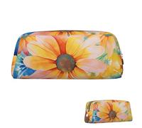 WLKSNBVD Leder-Federmäppchen, großes Fassungsvermögen, ästhetisches Stiftetui, Organizer mit Reißverschluss, tragbar, großes Aquarell-Blumenmuster auf Batikfärbung, Stifttasche für Damen und Herren