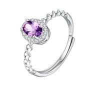 WLLDDDIU 925 Sterling Silber Halo Diamant Ehering Für Frauen Natürlicher Ovaler Edelstein Fingerband Eternity Twist Zirkonia Ring Statement Versprechensband Für Sie Amethyst