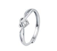 WLLDDDIU 925 Sterling Silber Herzknotenring für Damen, Verstellbar, Offenes Band, Zart Gedreht, Zirkonia, Unendlichkeits-Liebesring, Liebevolles Geschenk für Mutter, Ehefrau, Freundin, Silber
