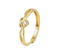 WLLDDDIU 925 Sterling Silber Herzknotenring für Damen, Verstellbar, Offenes Band, Zart Gedreht, Zirkonia, Unendlichkeits-Liebesring, Liebevolles Geschenk für Mutter, Ehefrau, Freundin, Gold
