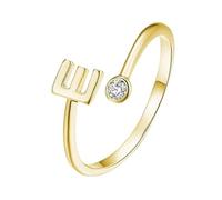 WLLDDDIU 925 Sterling Silber Zirkonia Initial Ring für Frauen Verstellbar Offen Az Alphabet Buchstaben Ringe Stapelbar Geburtsstein Fingerreif Geburtstagsschmuck Geschenk für Tochter Mama Gold Buc