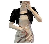 WLLDDDIU Bolero Damen, Damen Bolero mit Kurzen Ärmeln, Vorne Offen, Spitze, Transparent, Kurzes Cardigan Oberteil, Sommer Strand Überzug, Bolero für Hochzeiten, Abendkleider, Schwarz, M