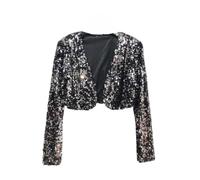 WLLDDDIU Bolero Damen,Damen Chiffon Glänzende Pailletten Design Bolero Shrugs Cropped Tops Langarm Strickjacke Offene Vorderseite Sheer Shrugs Tops Schulterjacke Umhang Abendgesellschaft Vertuschun