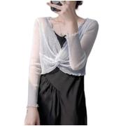 WLLDDDIU Bolero Damen Festlich, Damen Langarm Bolero, Shrug, Sexy, Durchsichtiges, Gekreuztes Netz Crop Top, Lässiges Workout, Armstulpen, Schal, Leicht, Dehnbar, Sommer, Basic Überzug, Weiß, M