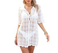 WLLDDDIU Bolero Damen Festlich, Damen Strickjacke mit 3/4 Ärmeln, Häkel Sakko, Stilvolle Button Down Bolero Strickjacken, Oberteile, Leichte Strickoberteile, Sommer Strandüberzüge, Strandmode f