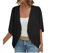 WLLDDDIU Bolero Damen Festlich, Kurze Sommer Cardigans für Damen, Ausgehöhlter Netz Bolero Cardigan, Leichte Kimono Überzug mit Halben Ärmeln, Offene Vorderseite, Elegante Strickwaren, Shrug Obe