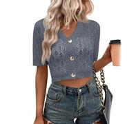 WLLDDDIU Bolero Damen, Kurzer Bolero Cardigan für Damen mit Knopfleiste, Leicht, Kurzärmlig, Hohl, Gehäkelt, Shrug Jacke, Elegant, Strickpullover, Bauchfreies Top, Sommer Überzug für Kleider, B