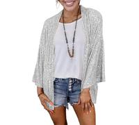WLLDDDIU Bolero für Damen,glänzendes Pailletten Design,Kurze Oberteile,Lange Ärmel,Strickjacke,vorne offen,durchsichtig,Schulterjacke,Umhang,Abendparty,Überzug für Kleider,Silber,XL