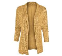 WLLDDDIU Bolero für Damen,glänzendes Pailletten Design,Kurze Oberteile,Lange Ärmel,Strickjacke,vorne offen,durchsichtig,Schulterjacke,Mantel,Umhang,Abendparty,Vertuschung für Kleider,GOL