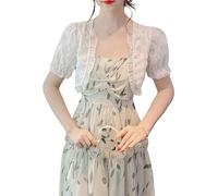 WLLDDDIU Bolero Jacke Damen, Damen Bolero mit Kurzen Ärmeln, Vorne Offen, Spitze, Transparent, Kurzes Cardigan Oberteil, Sommer Strand Überzug, Bolero für Hochzeiten und Abendkleider, Weiß, M