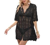WLLDDDIU Bolero Jacke Damen, Damen Strickjacke mit 3/4 Ärmeln, Häkel Shrug, Stilvolle Button Down Bolero Cardigans, Oberteile, Leichte Strickoberteile, Sommer Strandüberzüge, Strandbekleidung f