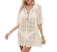 WLLDDDIU Bolero Jacke Damen, Damen Strickjacke mit 3/4 Ärmeln, Häkel Shrug, Stilvolle Button Down Bolero Cardigans, Oberteile, Leichte Strickoberteile, Sommer Strandüberzüge, Strandbekleidung f