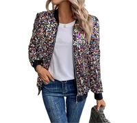 WLLDDDIU Bolero Jacke Damen, Glitzernde Jacken für Damen, Langärmelig, Bunt, Glänzend, Glitzer, Bomberjacke, Kurzer Reißverschlussmantel (DE/NL/SE/PL, Alphanumerisch, L, Regular, Regular, Mehrfarbig)
