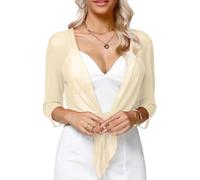 WLLDDDIU Bolero Jacke Damen, Transparenter Chiffon Bolero für Damen, Zum Binden Vorne, Kurze Strickjacken, Oberteile, Leichte, Durchsichtige Bolero Jacke mit 3/4 Ärmeln, Sommer Strandüberzüge, S