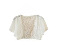 HGJH Bolero Mädchen Festlich,Damen-Bolero Mit Blumenspitze, Kurzes Oberteil, Elegante Kurzarm-Cardigan, Vorne Offen, Durchsichtig, Schulterjacke, Umhang, Abendparty, Überzug Für Kleider, Weiß, S