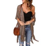 WLLDDDIU Boleros für Damen, Damen Strickjacke mit Offener Vorderseite, Sommer, Hohle Häkelquaste, Boleros, Shrugs, Lässige Pullover Oberteile mit 3/4 Ärmeln, mittellang, Leichte Kimono Überzüg