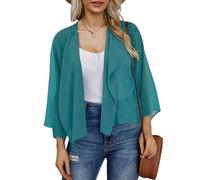 WLLDDDIU Chiffon Kimono Cardigan für Damen, 3/4 Ärmel, Leicht, Vorne Offen, Kurzes Top, Lockere Passform, Transparent, Ideal Als Strand und Freizeit Überwurf für Den Sommer, Größen S XXL, Grü