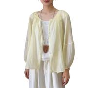 WLLDDDIU Chiffonbluse für Damen, Lässig, mit Puffärmeln und Knopfleiste, Leicht, Transparent, Kurz Geschnitten, Bolero Cardigan, Ideal für Strand, Urlaub und Alltag, Hellgelb, Größe M